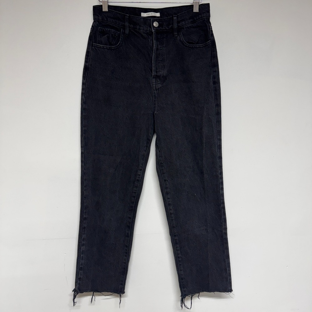 PacSun Denim Jeans Size 27 High Rise Straight Cropped Raw Hem 100% Cotton Black